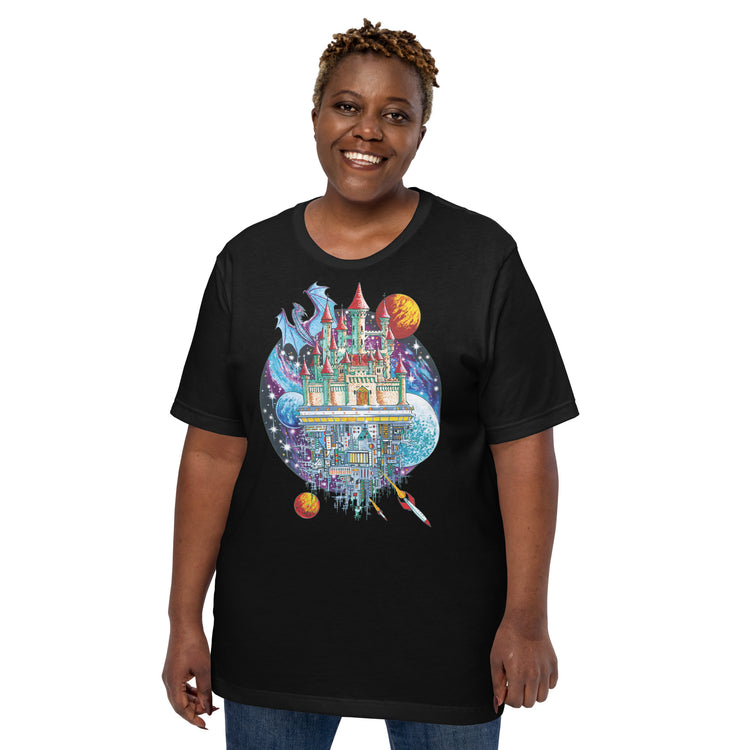 Castle Space City T-Shirt Geek Nerd Advertise to Meta Fantasy Prints FLOW DESC WRITING