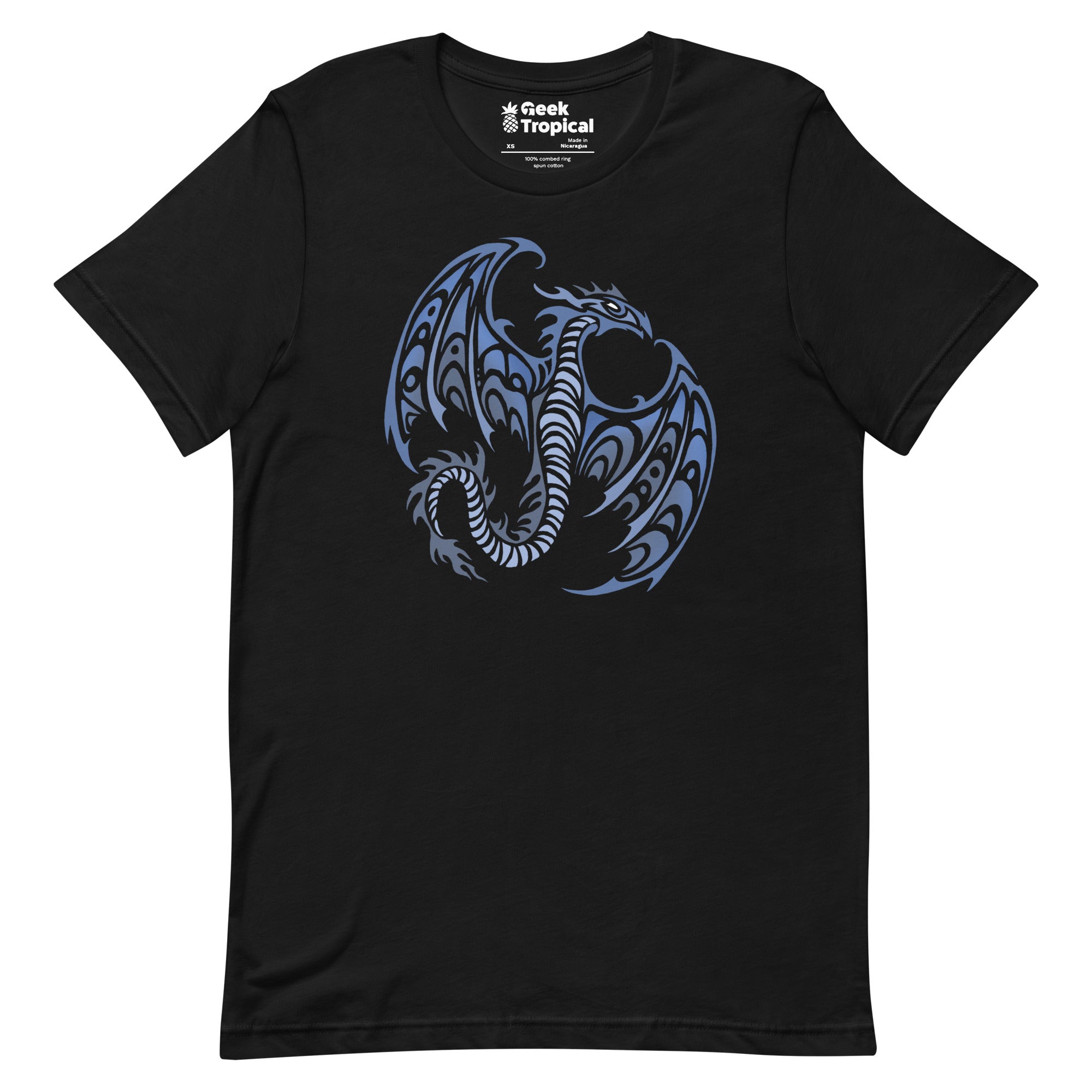 Blue Tribal Dragon T-Shirt Geek Nerd Advertise to Meta Fantasy Prints FLOW DESC WRITING