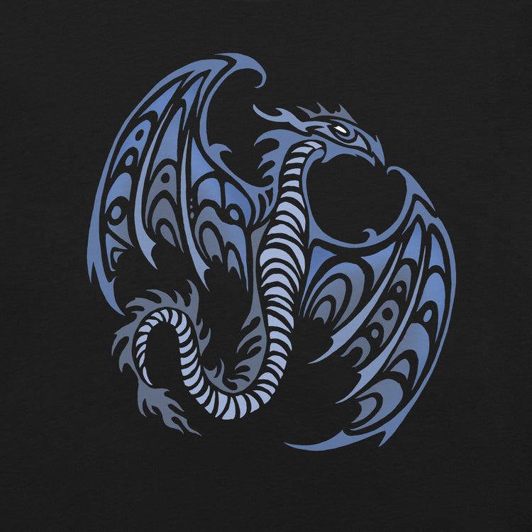Blue Tribal Dragon T-Shirt Geek Nerd Advertise to Meta Fantasy Prints FLOW DESC WRITING