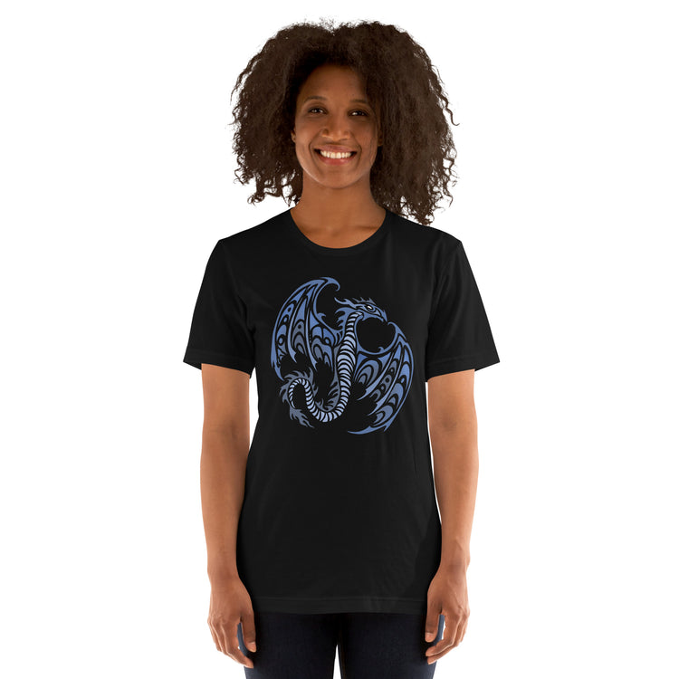 Blue Tribal Dragon T-Shirt Geek Nerd Advertise to Meta Fantasy Prints FLOW DESC WRITING