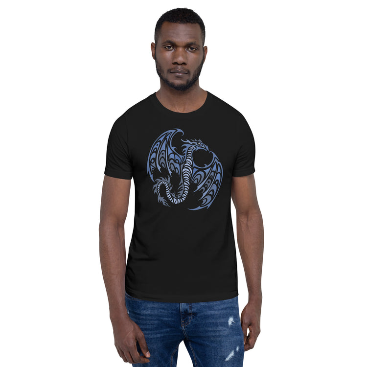 Blue Tribal Dragon T-Shirt Geek Nerd Advertise to Meta Fantasy Prints FLOW DESC WRITING
