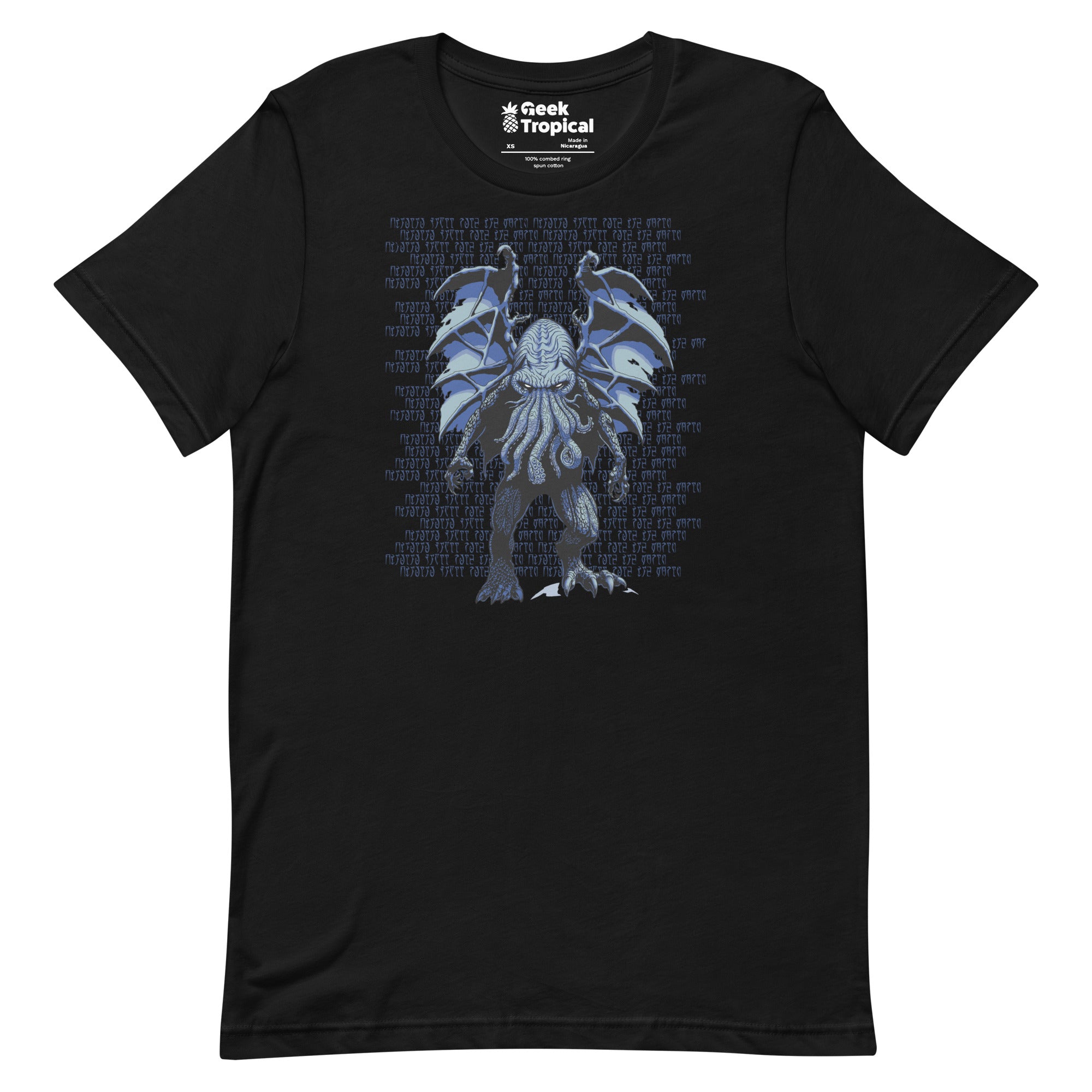Blue Cthulhu T-Shirt Geek Nerd Advertise to Meta Fantasy Prints FLOW DESC WRITING