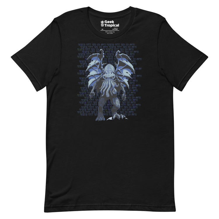 Blue Cthulhu T-Shirt Geek Nerd Advertise to Meta Fantasy Prints FLOW DESC WRITING
