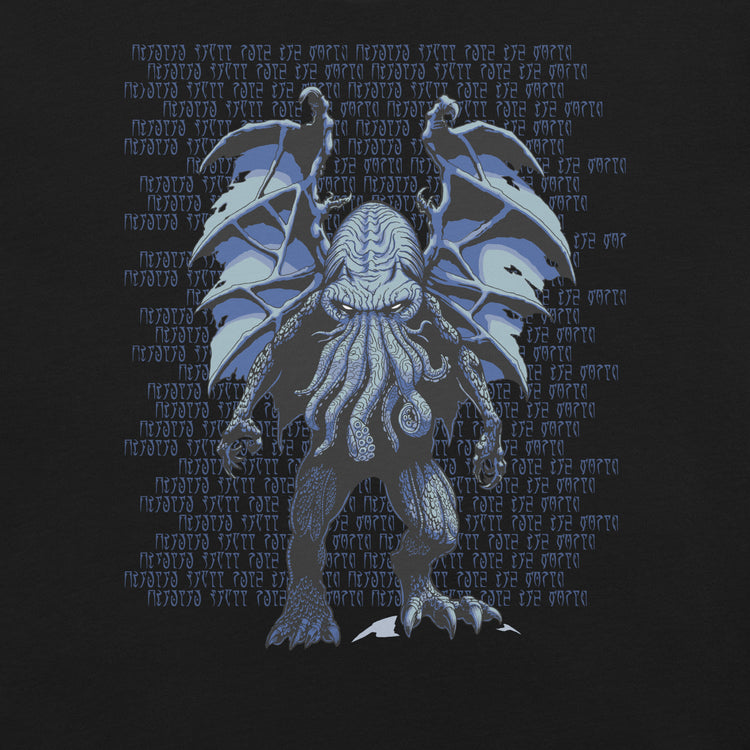Blue Cthulhu T-Shirt Geek Nerd Advertise to Meta Fantasy Prints FLOW DESC WRITING
