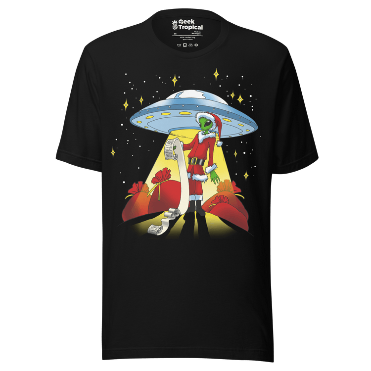 Alien Santa T-Shirt Geek Nerd Advertise to Meta Christmas Print FLOW DESC WRITING