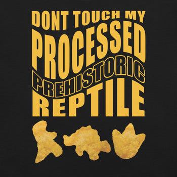 Processed Prehistoric Reptile Dinosaur Chicken Nuggets T-Shirt Geek Nerd Advertise to Meta Animal Patterns Design by Random Galaxy