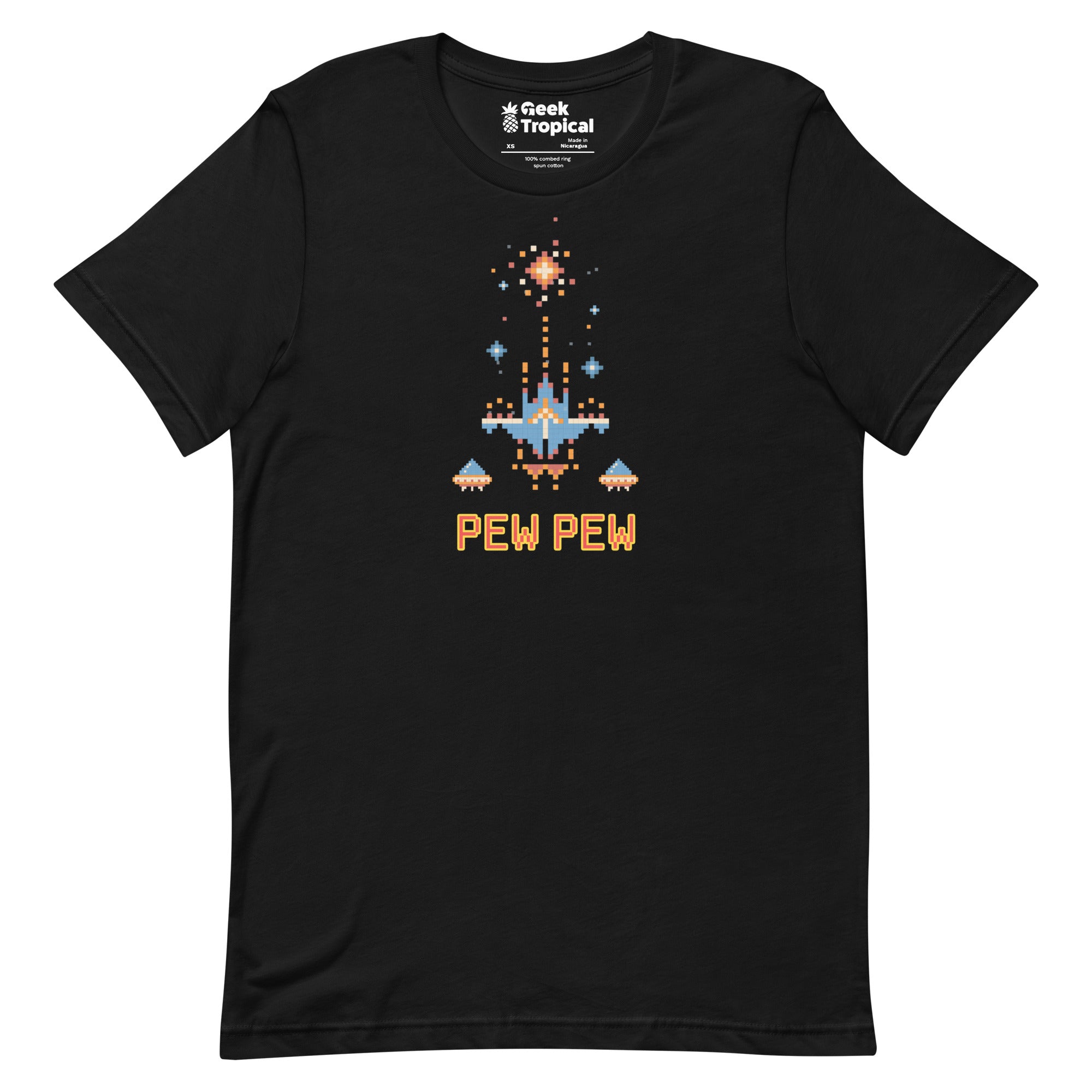 Pew Pew Retro Arcade T-Shirt Geek Nerd Advertise to Meta Elle FLOW DESC WRITING