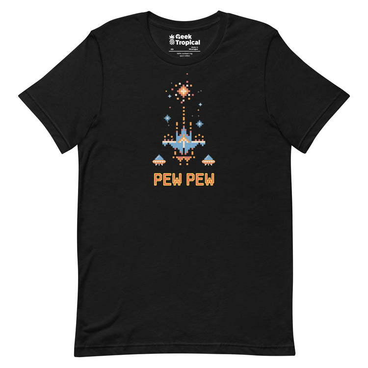 Pew Pew Retro Arcade T-Shirt Geek Nerd Advertise to Meta Elle FLOW DESC WRITING