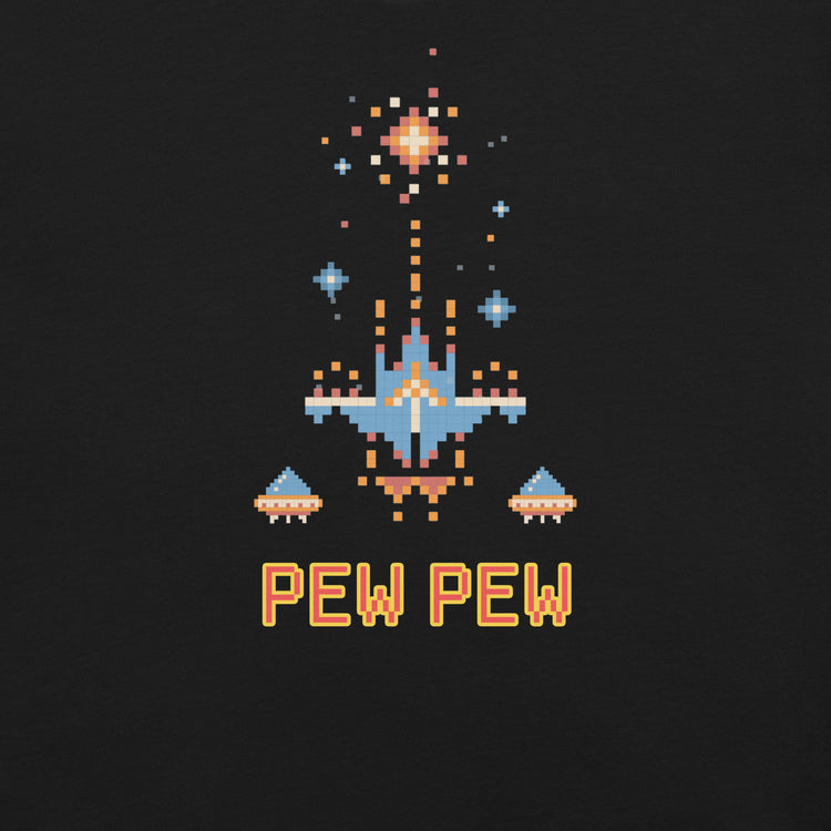 Pew Pew Retro Arcade T-Shirt Geek Nerd Advertise to Meta Elle FLOW DESC WRITING