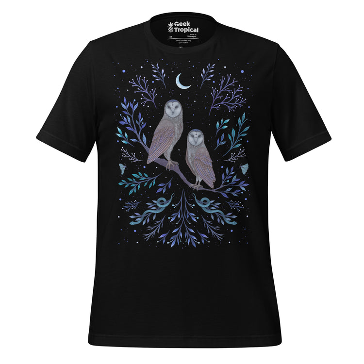 Owls In The Moonlight T-Shirt Geek Nerd Advertise to Meta Animal Patterns Botany Print