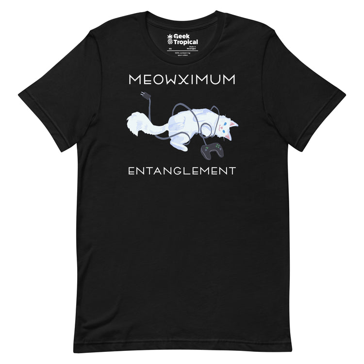 Meowximum Entanglement T-Shirt Geek Nerd Advertise to Meta Animal Patterns Design by Claire Murphy