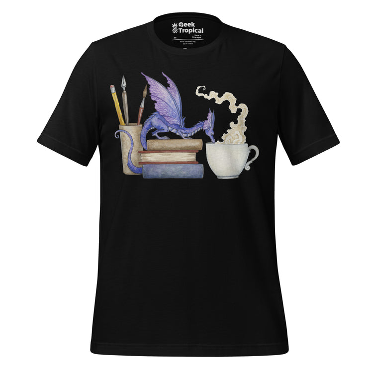 Dragon Sipping Coffee T-Shirt Geek Nerd Advertise to Meta Design by Amy Brown Fantasy Prints