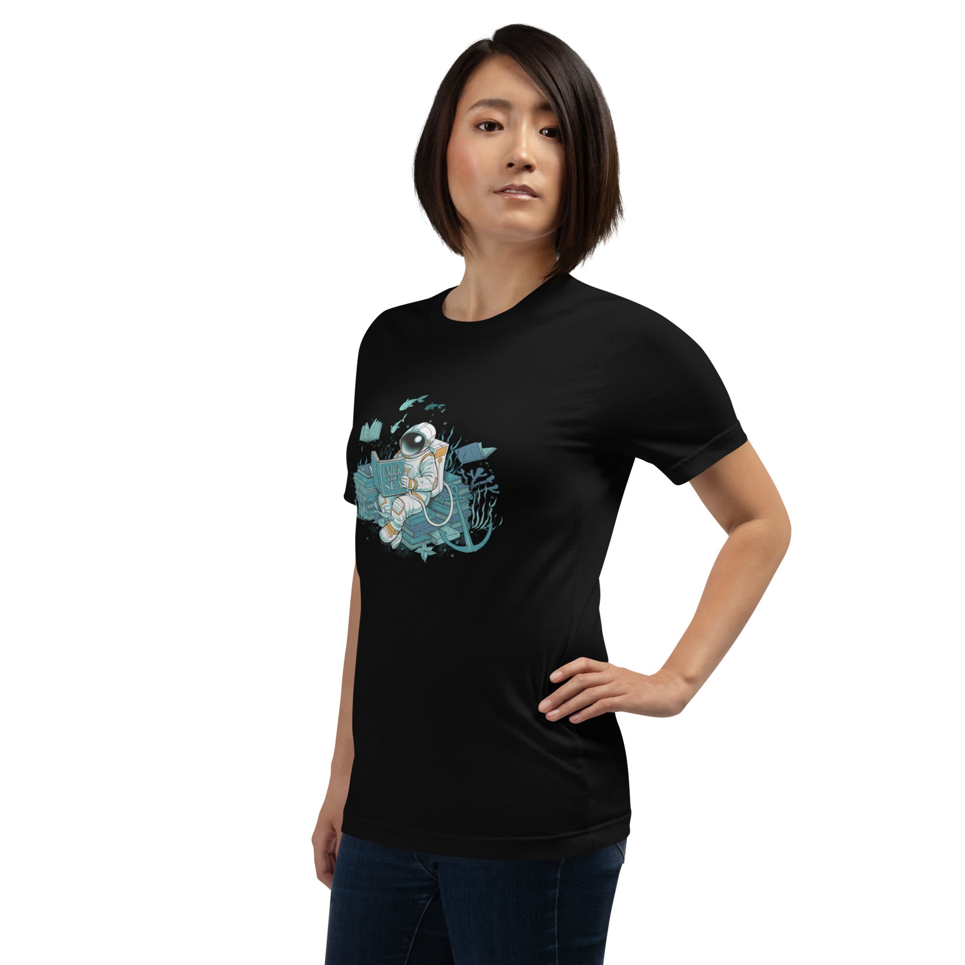 Cosmonaut Reader Under The Sea T-Shirt Geek Nerd Book Prints Design by Tobe Fonseca Marine biology