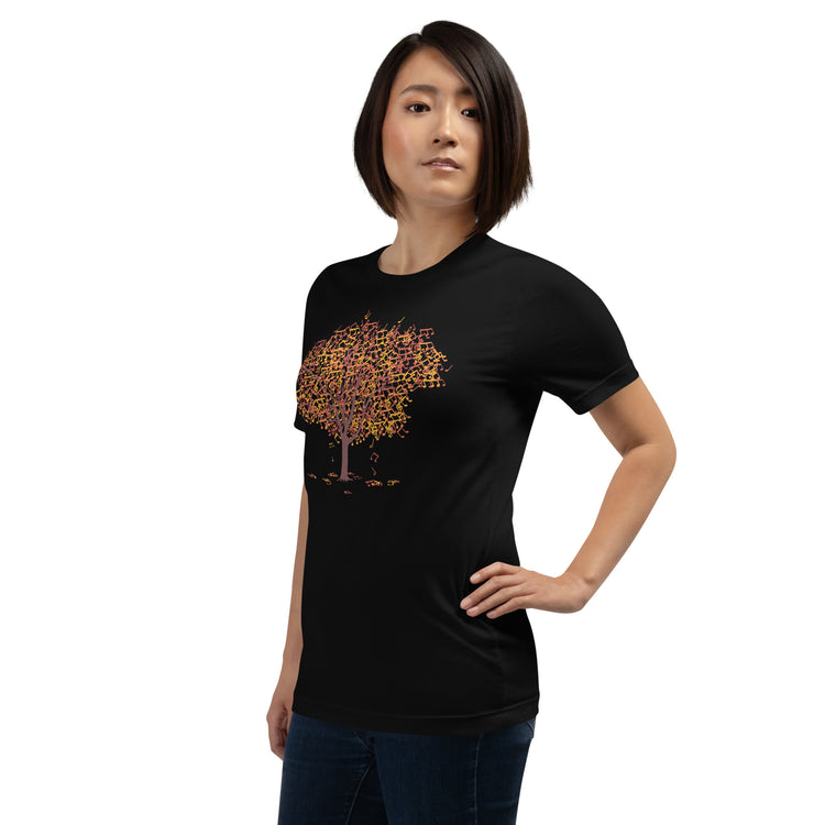 Tree Musical Notes Autumn Song T-Shirt Geek Nerd Advertise to Meta Botany Print Design by Tobe Fonseca