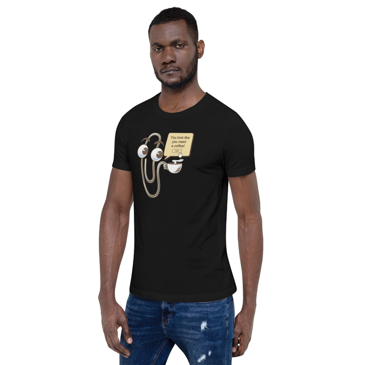 You Look Like You Need a Coffee T-Shirt Geek Nerd Advertise to Meta computer print Design by Tobe Fonseca