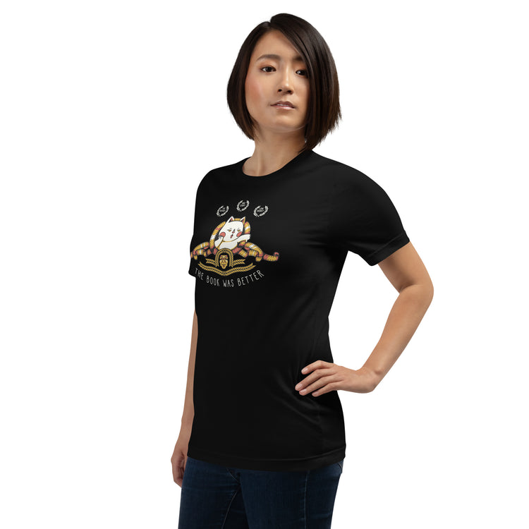 The Book Was Better Cat T-Shirt Geek Nerd Advertise to Meta Animal Patterns Book Prints