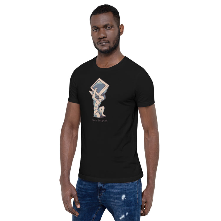 Tech Support Atlas Computer Salmon T-Shirt Geek Nerd Advertise to Meta computer print Design by Tobe Fonseca