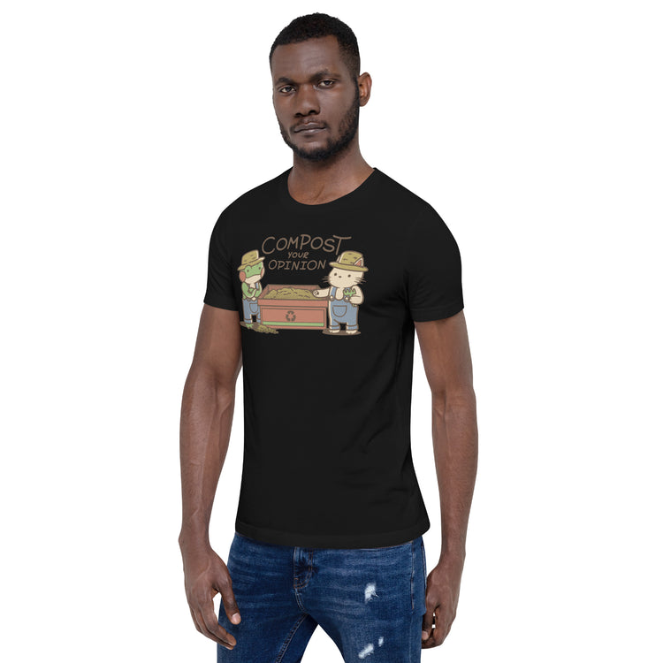 Compost Your Opinion! Frog and Cat T-Shirt Geek Nerd Advertise to Meta Animal Patterns Botany Print