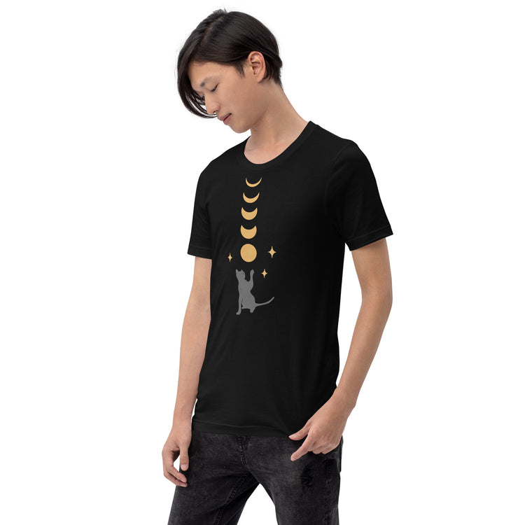 Cat And Moon 2 T-Shirt Geek Nerd Advertise to Meta Animal Patterns Design by Episodic Drawing