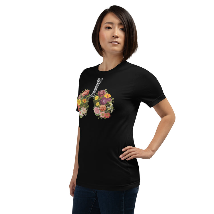 Breathing Spring Flower Lungs Black T-Shirt Geek Nerd Advertise to Meta Botany Print Design by Tobe Fonseca