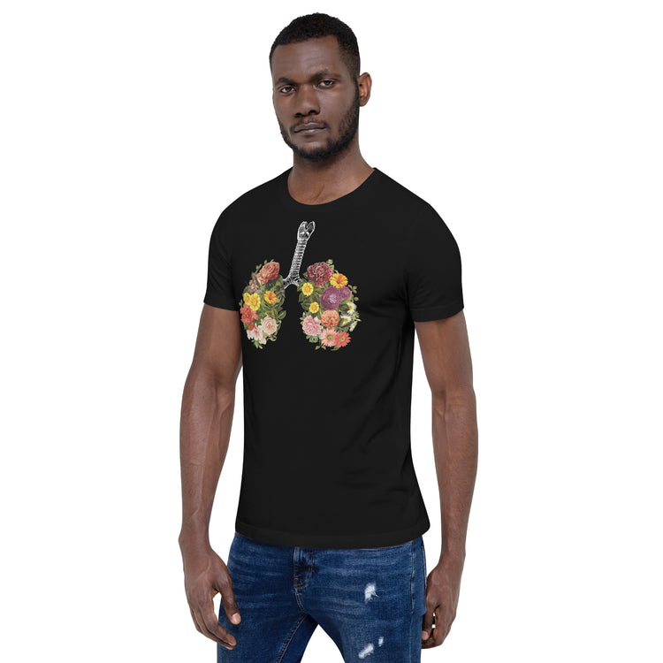 Breathing Spring Flower Lungs Black T-Shirt Geek Nerd Advertise to Meta Botany Print Design by Tobe Fonseca