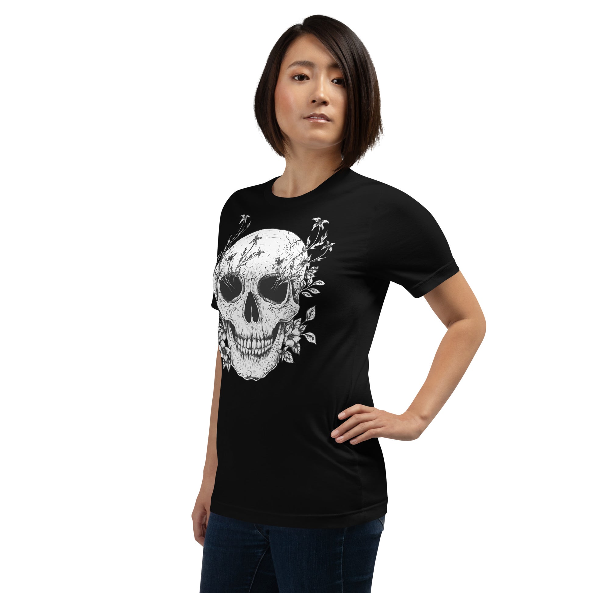 Floral Skull T-Shirt Geek Nerd Advertise to Meta Botany Print Design by Episodic Drawing