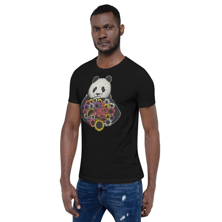 Black and White Panda With Flower T-Shirt Geek Nerd Advertise to Meta Animal Patterns Botany Print