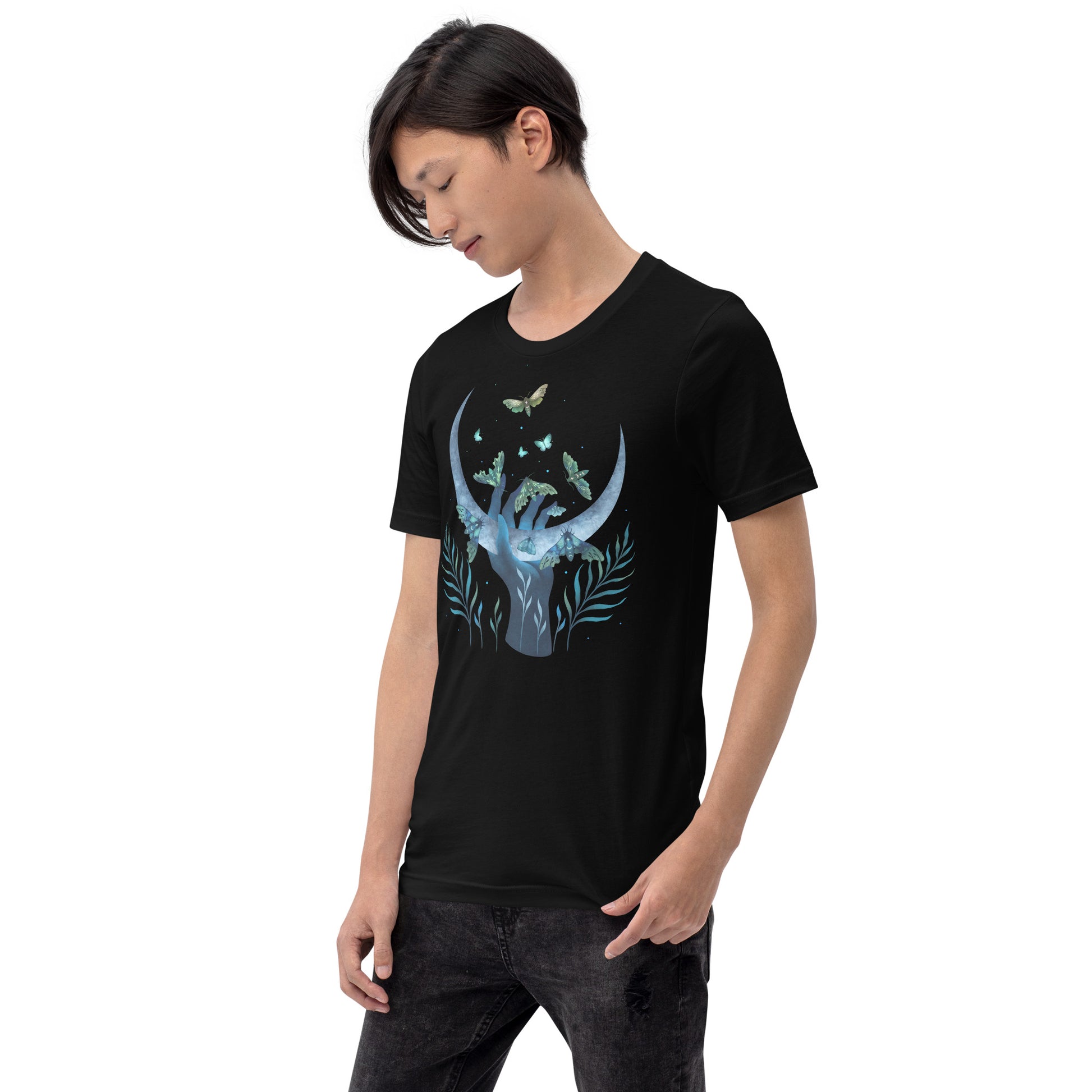 Moth Hand T-Shirt Geek Nerd Advertise to Meta Animal Patterns Design by Episodic Drawing