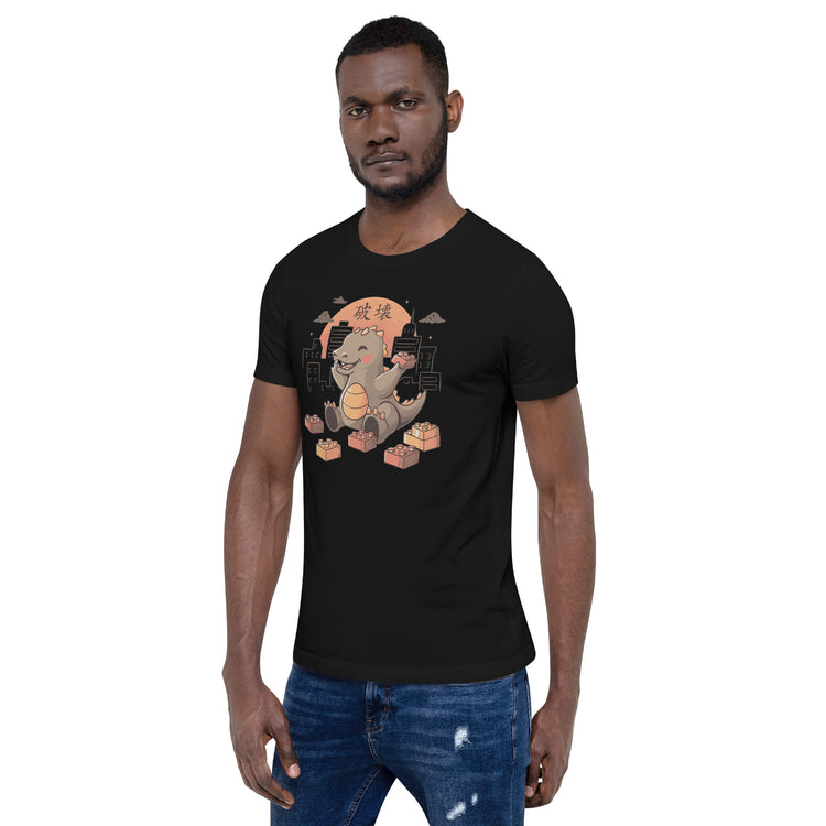 Baby Godzilla Japanese Vintage Destroying City T-shirt Geek Nerd Advertise to Meta Anime Design by Tobe Fonseca