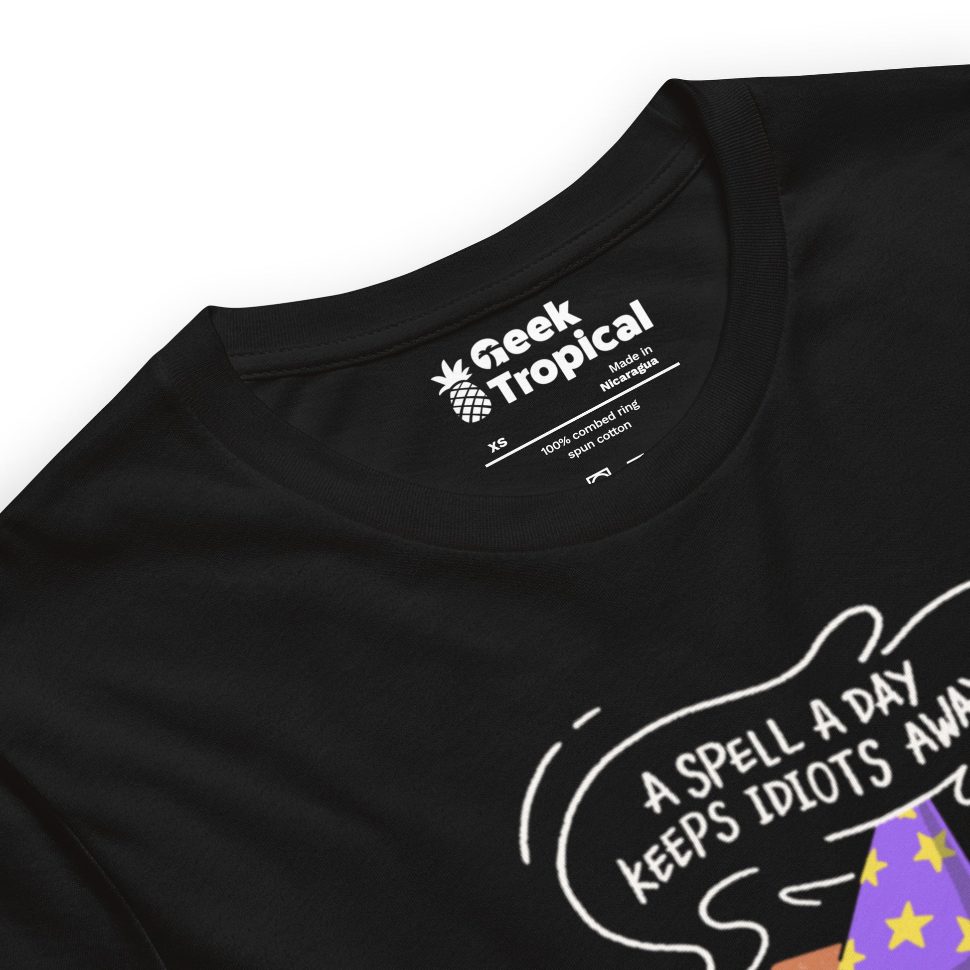 A Spell a Day Keeps Idiots Away Wizard Cat T-Shirt Geek Nerd Animal Patterns Design by Tobe Fonseca dnd & rpg print