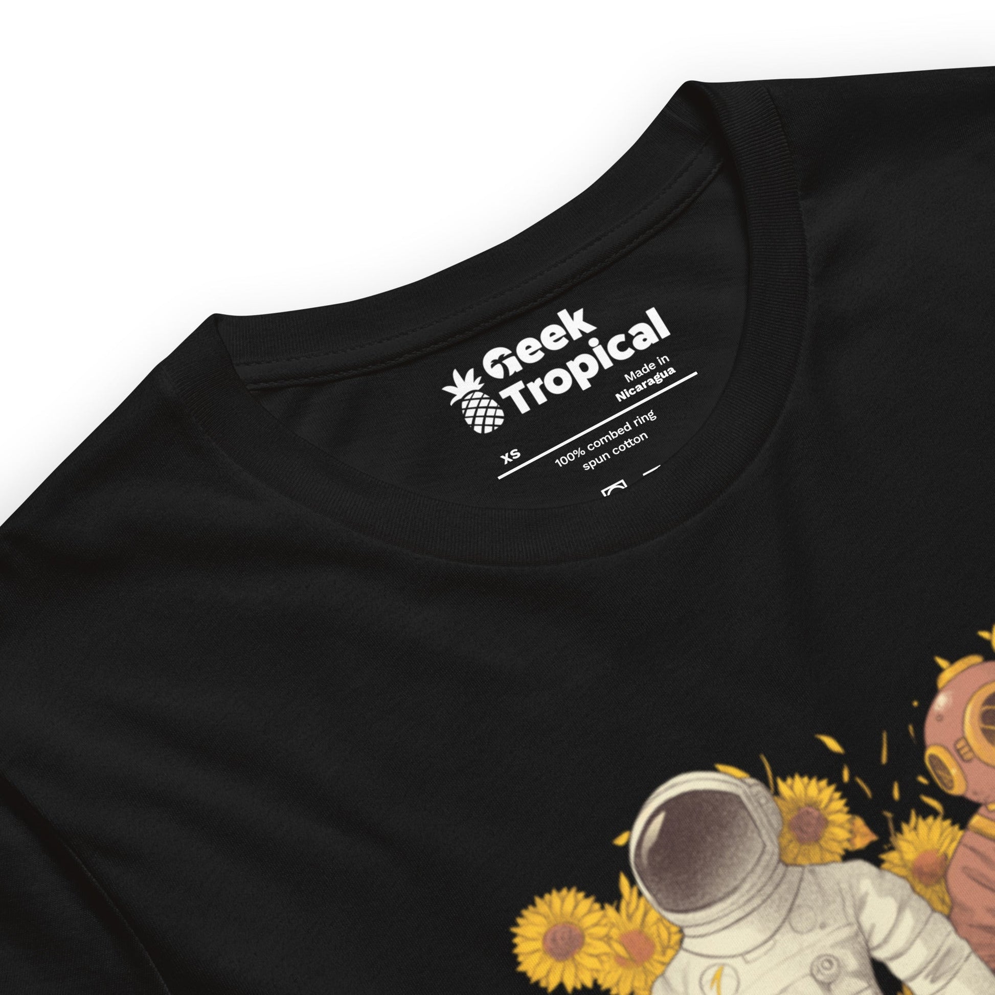 Astronaut Diving Sun Flowers - shirt Geek Nerd Botany Print Design by Tobe Fonseca FLOW DESC WRITING