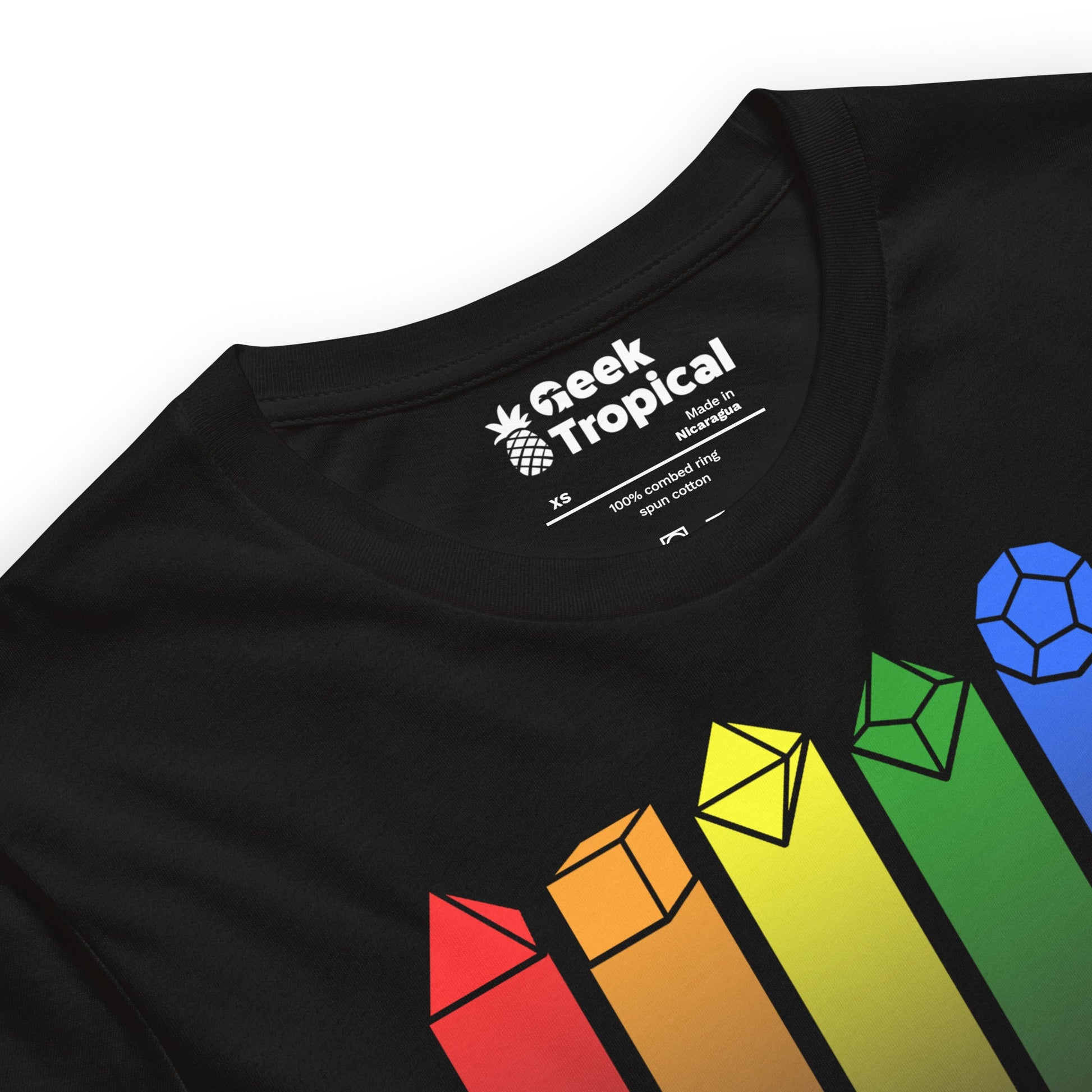 Rainbow Dice T-shirt Geek Nerd Advertise to Meta board game print dnd & rpg print