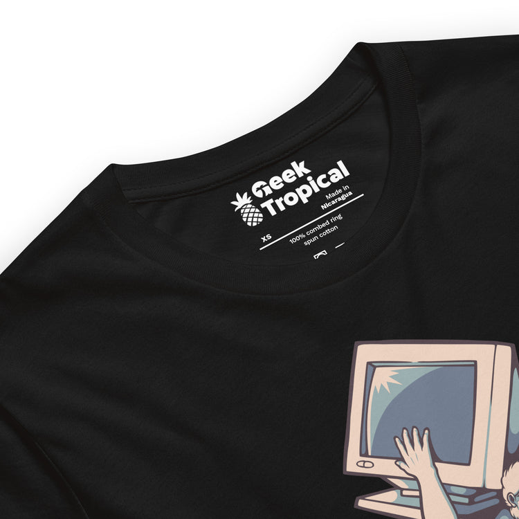 Tech Support Atlas Computer Salmon T-Shirt Geek Nerd Advertise to Meta computer print Design by Tobe Fonseca