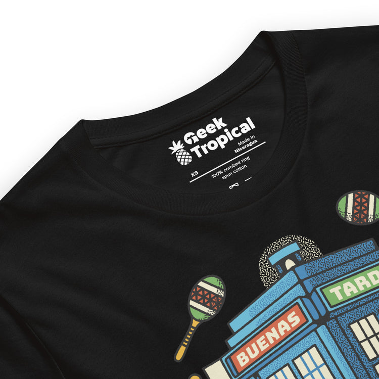 Buenas Tardis Travel Time T-Shirt Geek Nerd Advertise to Meta Design by Tobe Fonseca Fantasy Prints