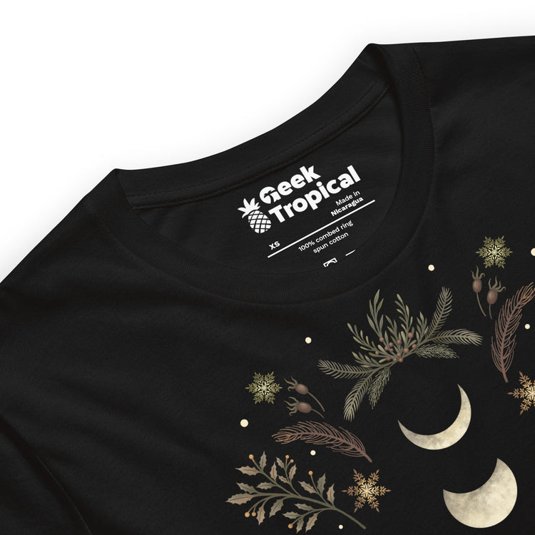 Moonlight Garden Winter Brown T-Shirt Geek Nerd Advertise to Meta Botany Print Design by Episodic Drawing
