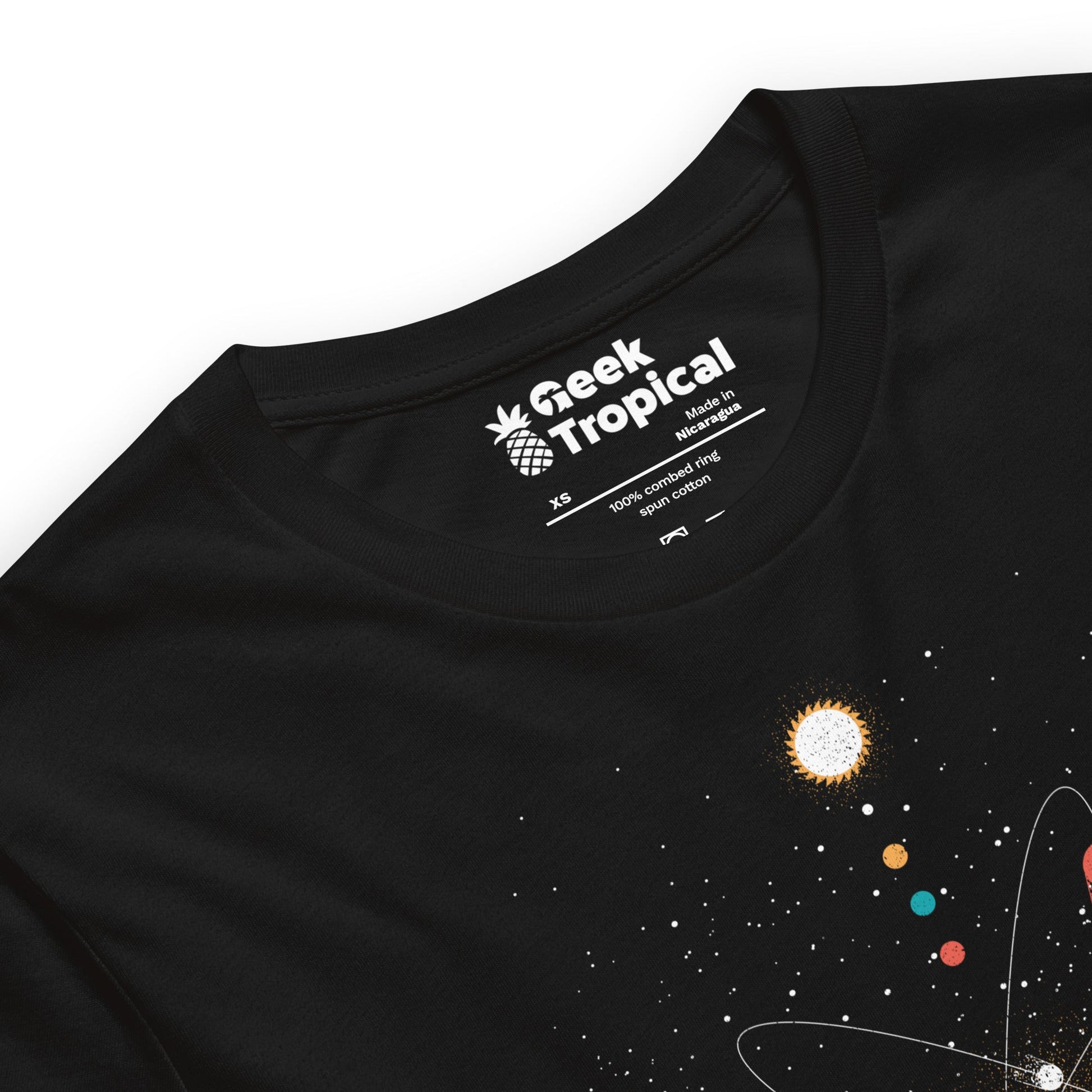 Atom Universe Minimalist T-Shirt Geek Nerd Advertise to Meta Design by Tobe Fonseca outer space & astronaut print