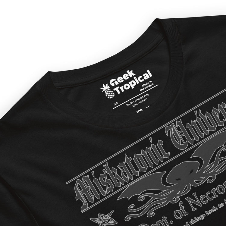 Miskatonic University Dept Necromancy T-Shirt Geek Nerd Advertise to Meta Book Prints Fantasy Prints
