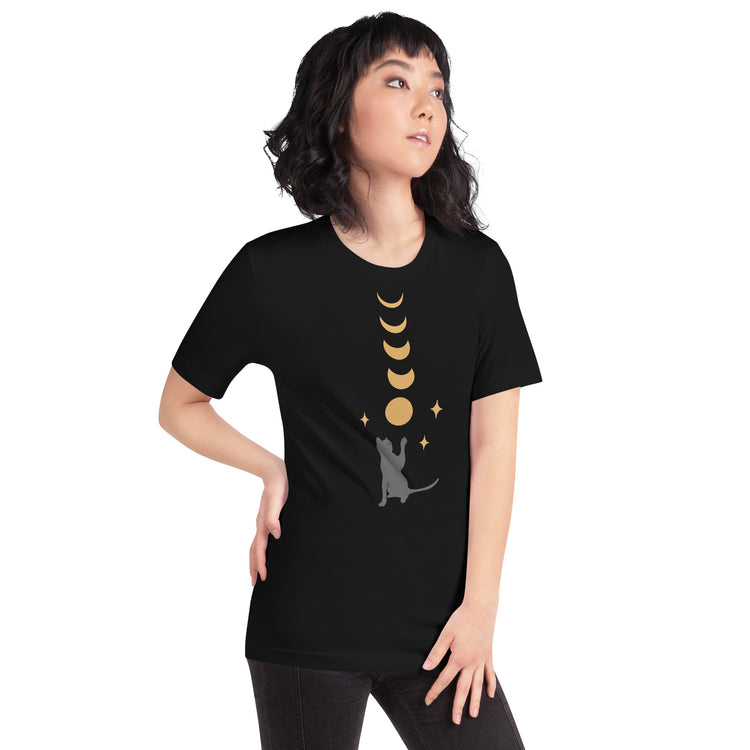Cat And Moon 2 T-Shirt Geek Nerd Advertise to Meta Animal Patterns Design by Episodic Drawing