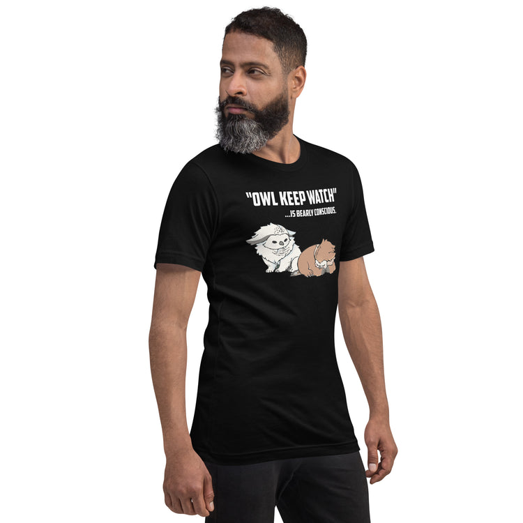 Owl Keep Watch Is Bearly Conscious Owlbears T-Shirt Geek Nerd Advertise to Meta Animal Patterns Design by Ardi Tong