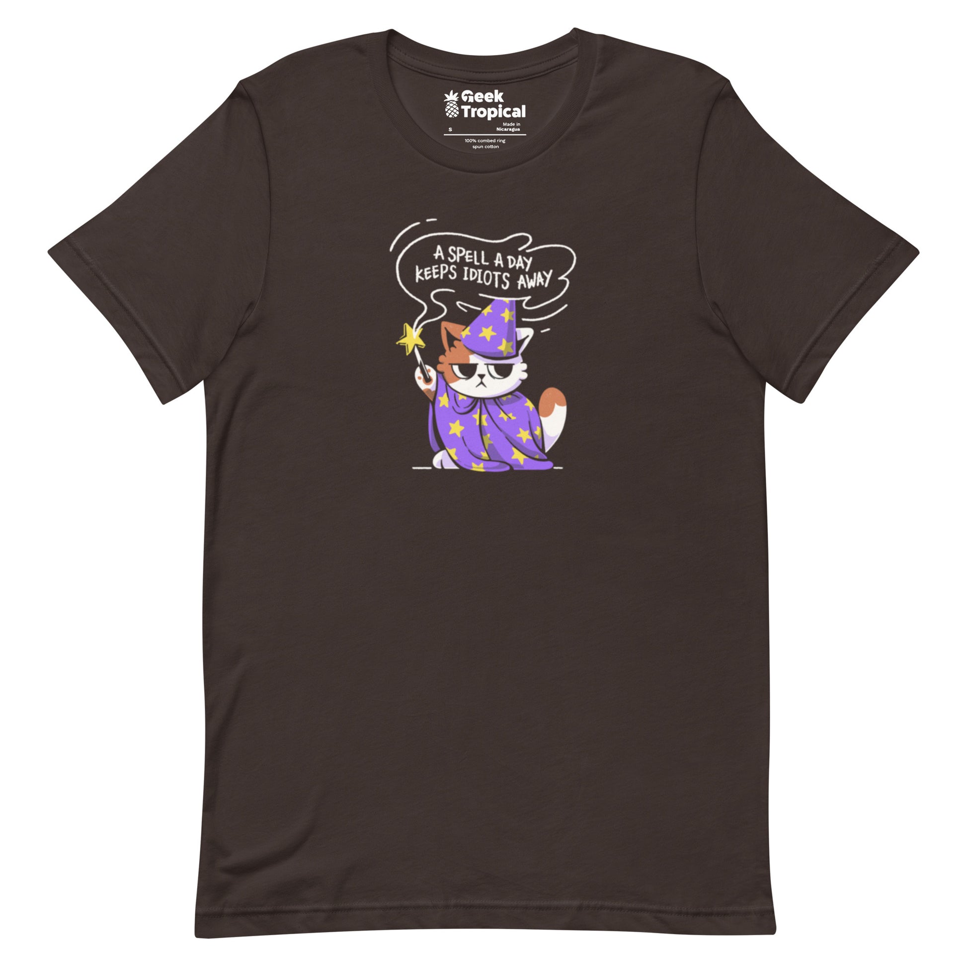 A Spell a Day Keeps Idiots Away Wizard Cat T-Shirt Geek Nerd Animal Patterns Design by Tobe Fonseca dnd & rpg print