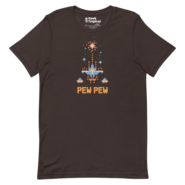 Pew Pew Retro Arcade T-Shirt Geek Nerd Advertise to Meta Elle FLOW DESC WRITING