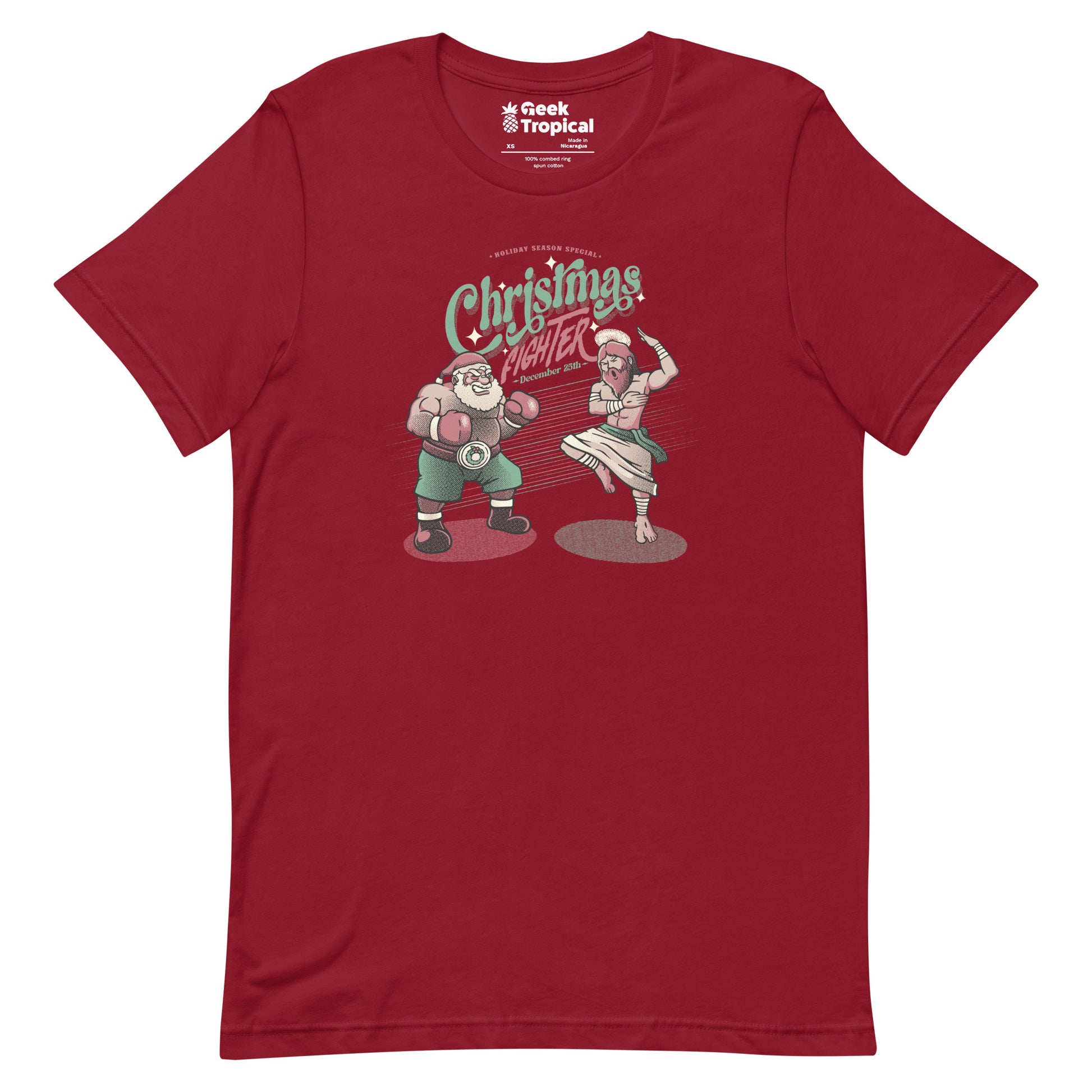 Holidays Fighting Jesus X Santa Claus T-Shirt Geek Nerd Advertise to Meta Christmas Print Design by Tobe Fonseca