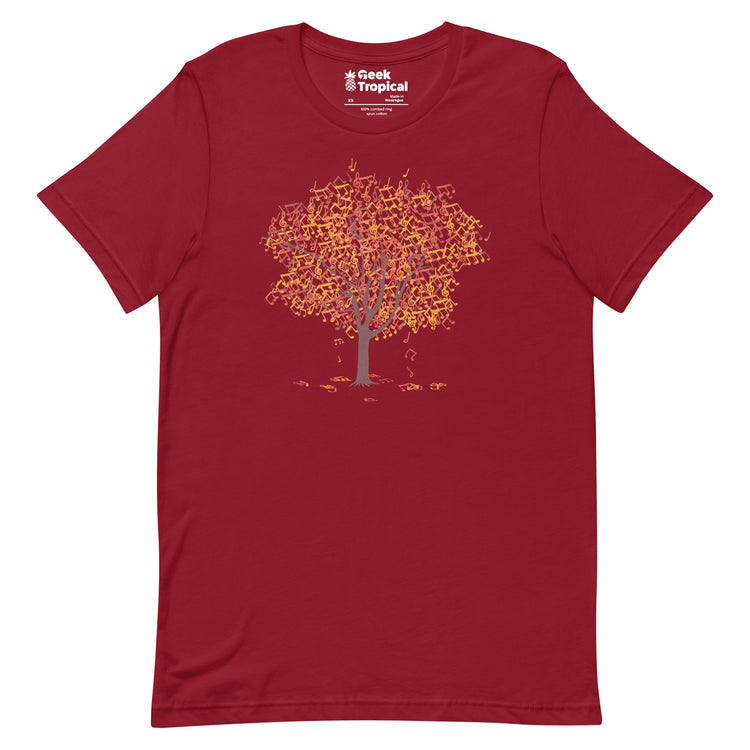 Tree Musical Notes Autumn Song T-Shirt Geek Nerd Advertise to Meta Botany Print Design by Tobe Fonseca