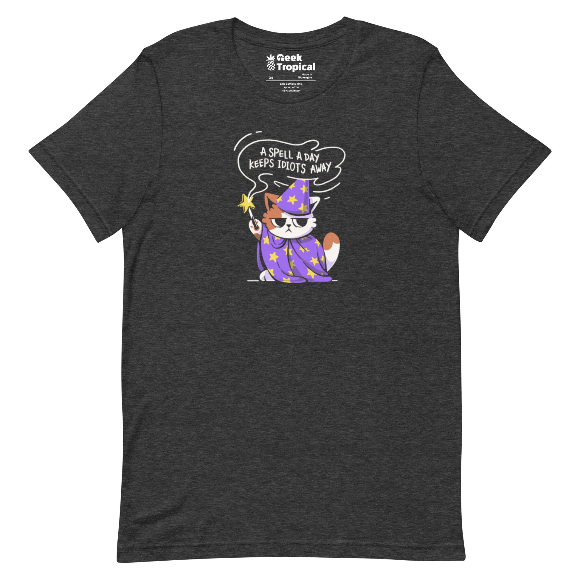 A Spell a Day Keeps Idiots Away Wizard Cat T-Shirt Geek Nerd Animal Patterns Design by Tobe Fonseca dnd & rpg print