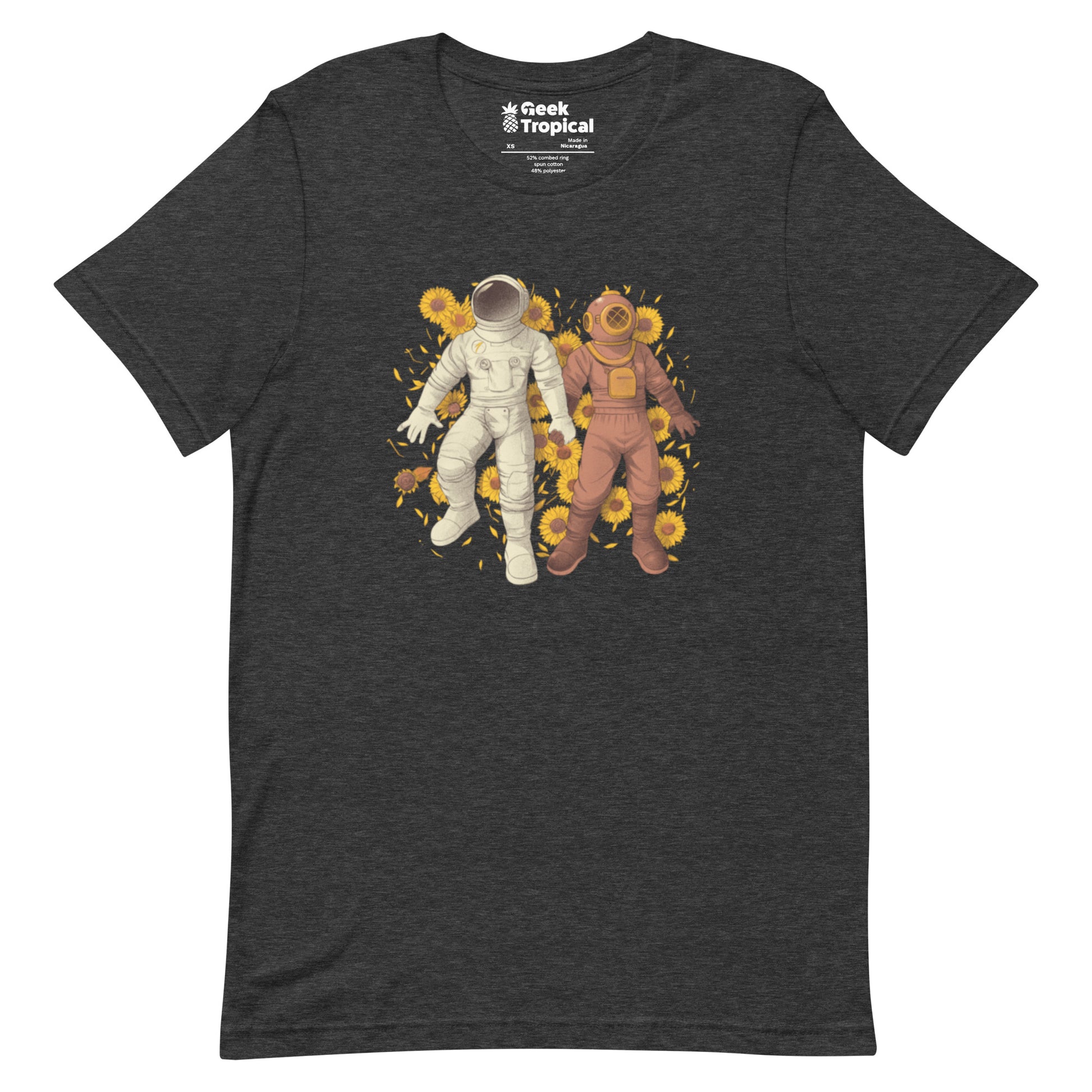 Astronaut Diving Sun Flowers - shirt Geek Nerd Botany Print Design by Tobe Fonseca FLOW DESC WRITING