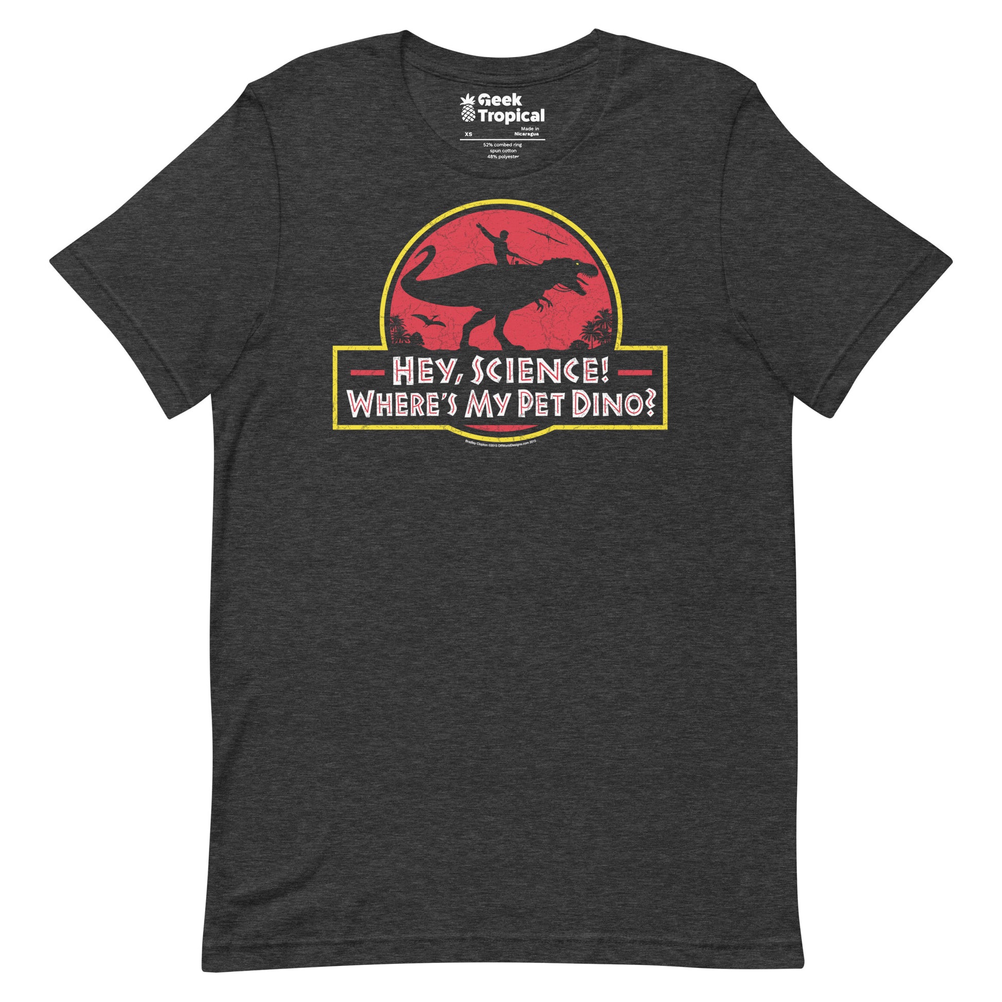 Hey Science t-shirt Geek Nerd Advertise to Meta dinosaur print FLOW DESC WRITING