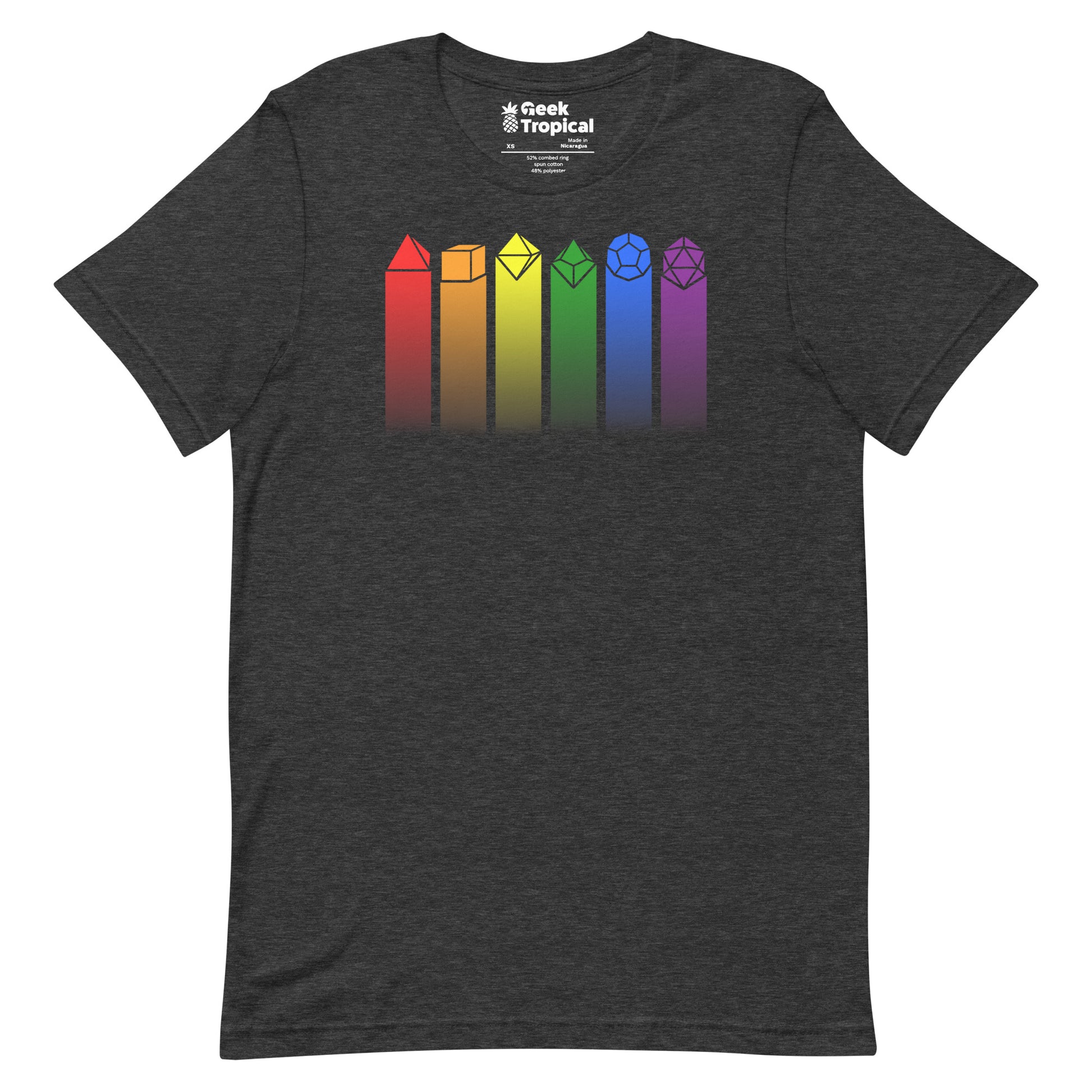 Rainbow Dice T-shirt Geek Nerd Advertise to Meta board game print dnd & rpg print