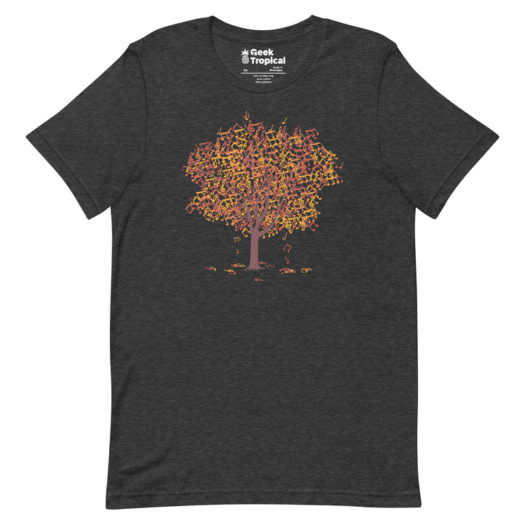 Tree Musical Notes Autumn Song T-Shirt Geek Nerd Advertise to Meta Botany Print Design by Tobe Fonseca