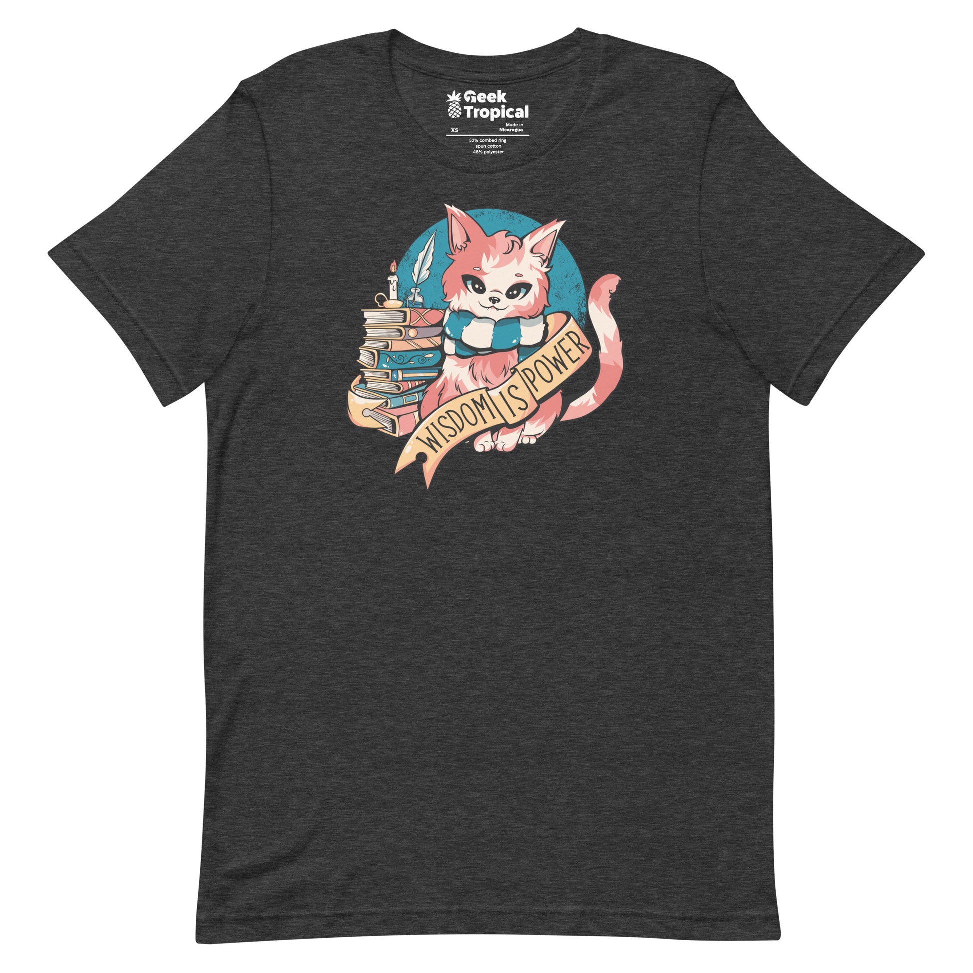 Wisdom is Power Books and Cat T-Shirt Geek Nerd Advertise to Meta Animal Patterns Book Prints