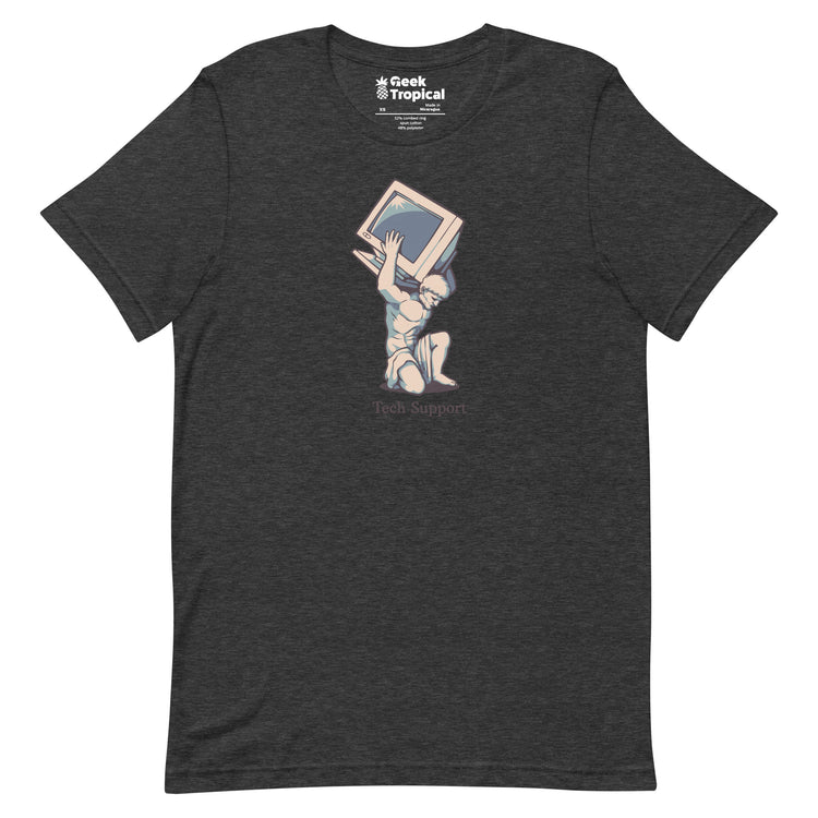 Tech Support Atlas Computer Salmon T-Shirt Geek Nerd Advertise to Meta computer print Design by Tobe Fonseca